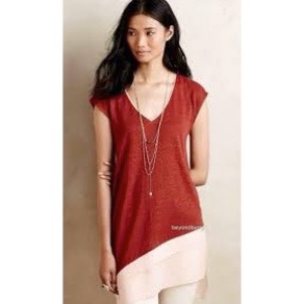 DELETTA ANTHROPOLOGY Flowy Cami Top Linen Burnt Orange Peach Asymmetric Hem